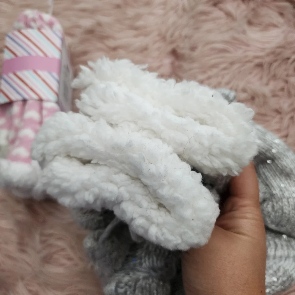 2 Pairs Of Cozy Fluffy Socks Sherpa Plush Woven Shea Butter
